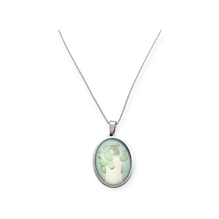 necklace steel silver cactus girl